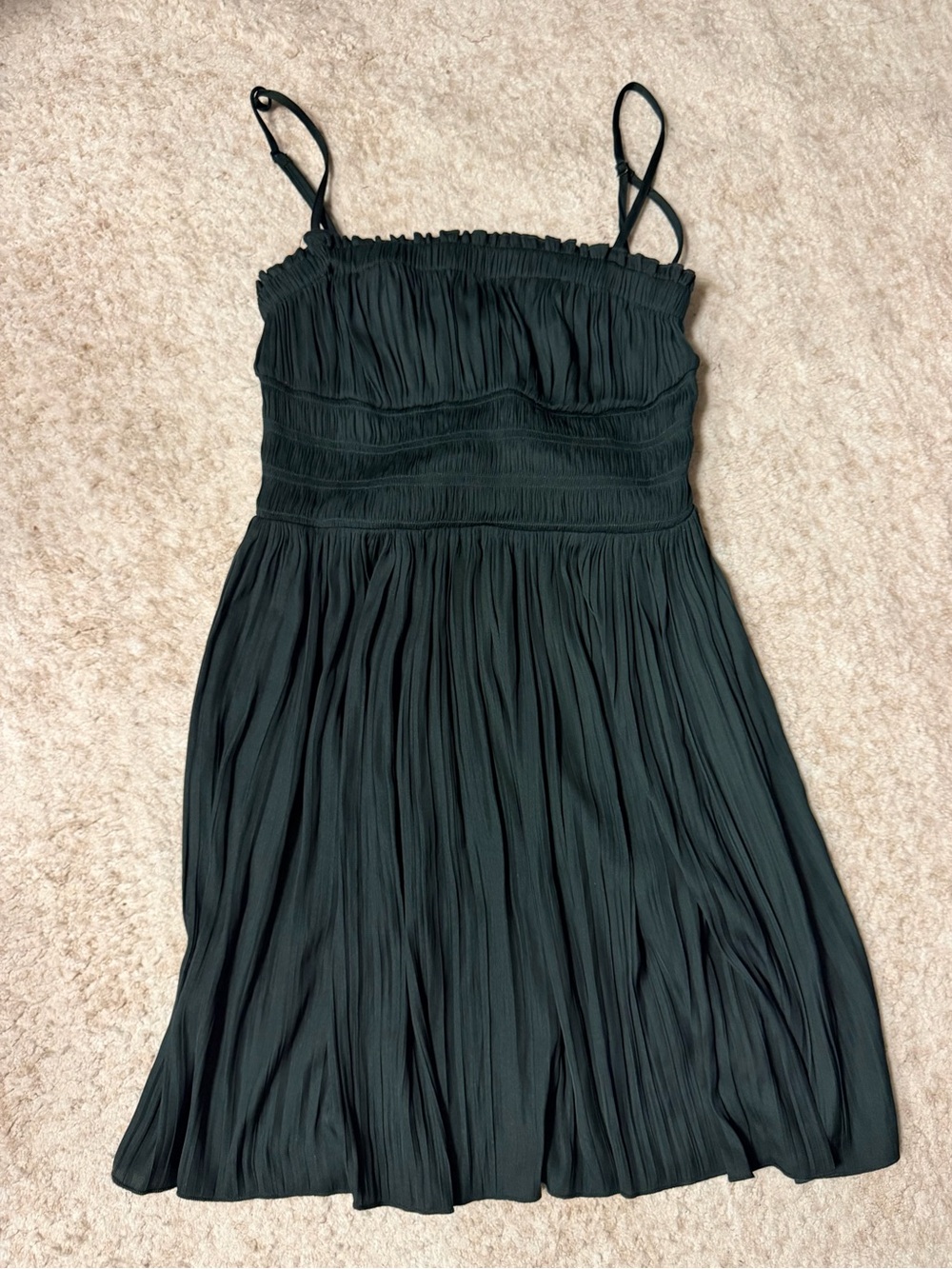 Free People Slim Spaghetti-Strap Dark Green Dress (XS)